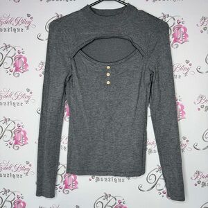 Guess long sleeve cut out chest shirt buttons with guess logo silver cutout sexy